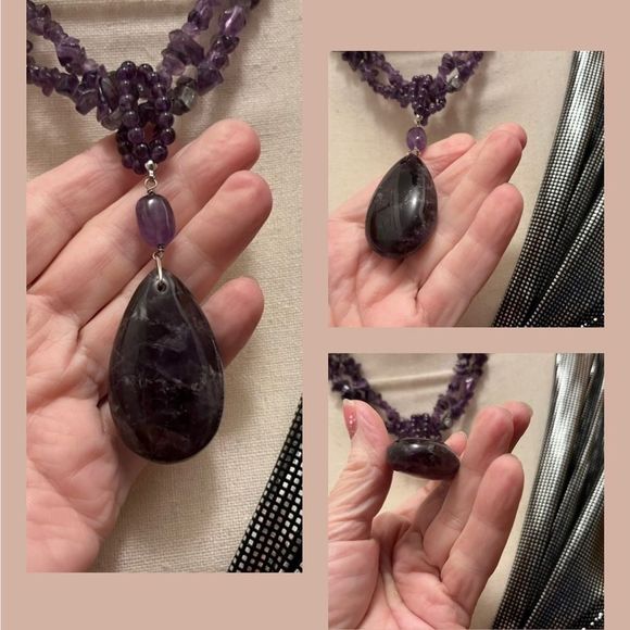 Amethyst chip necklace w/pendant - Picture 12 of 12
